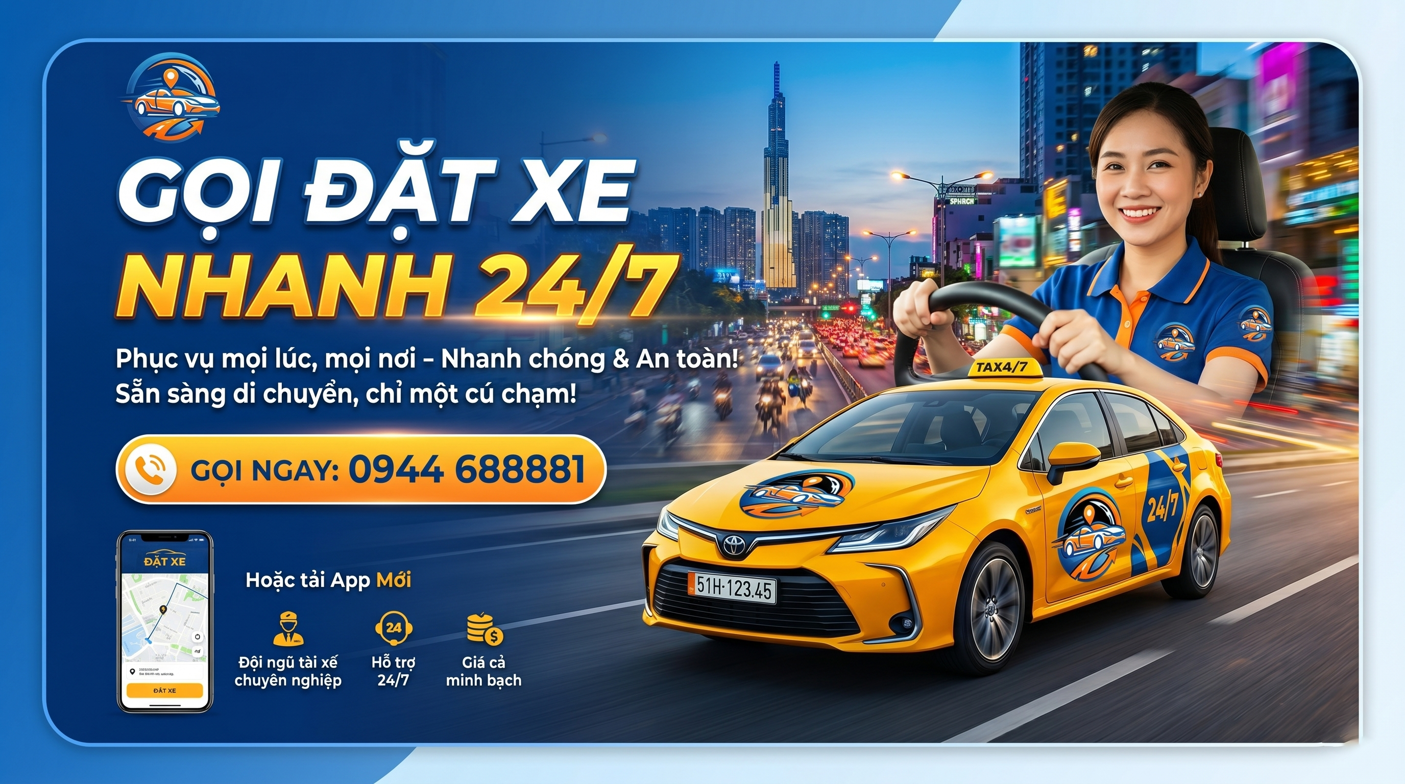 Gọi đặt xe nhanh 24/7